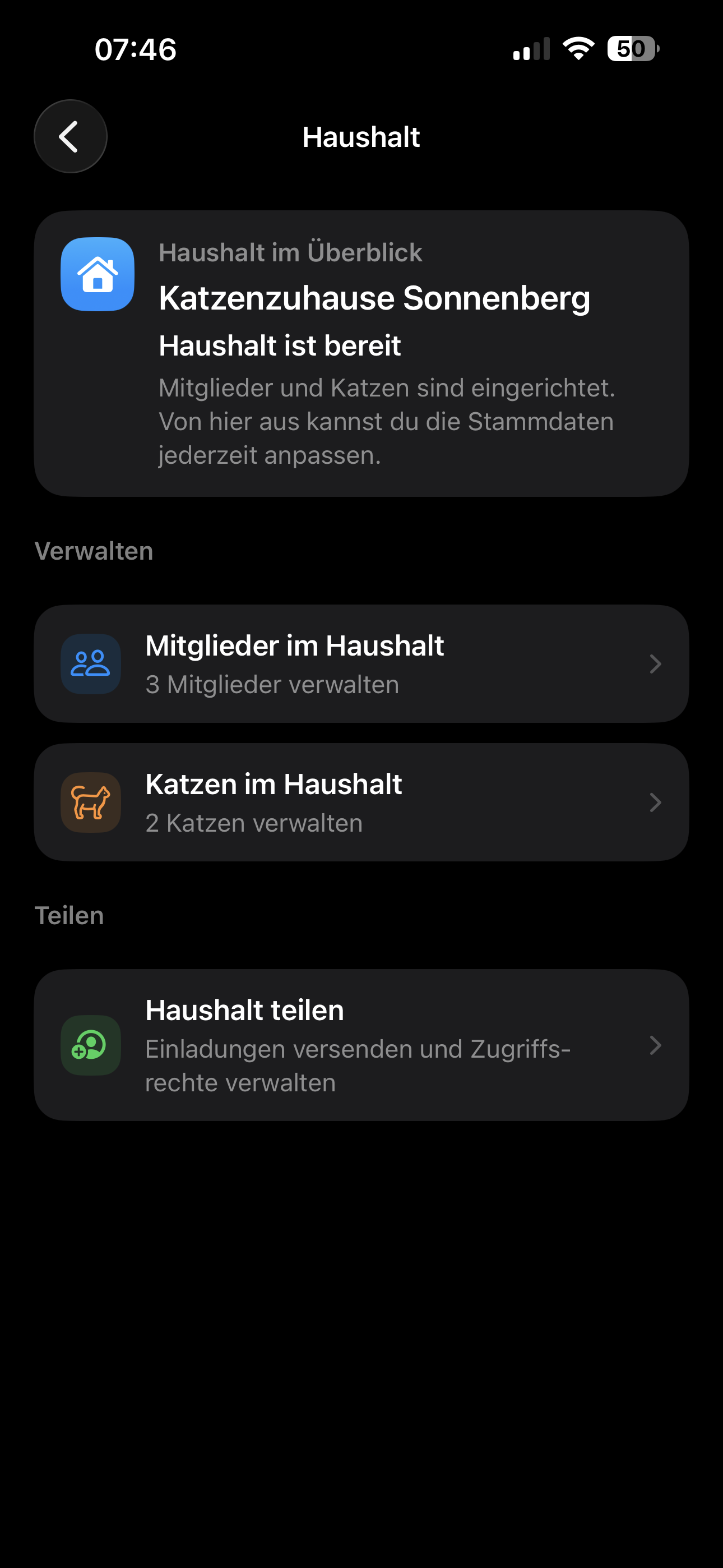 Haushaltsverwaltung mit Mitgliedern und Katzen