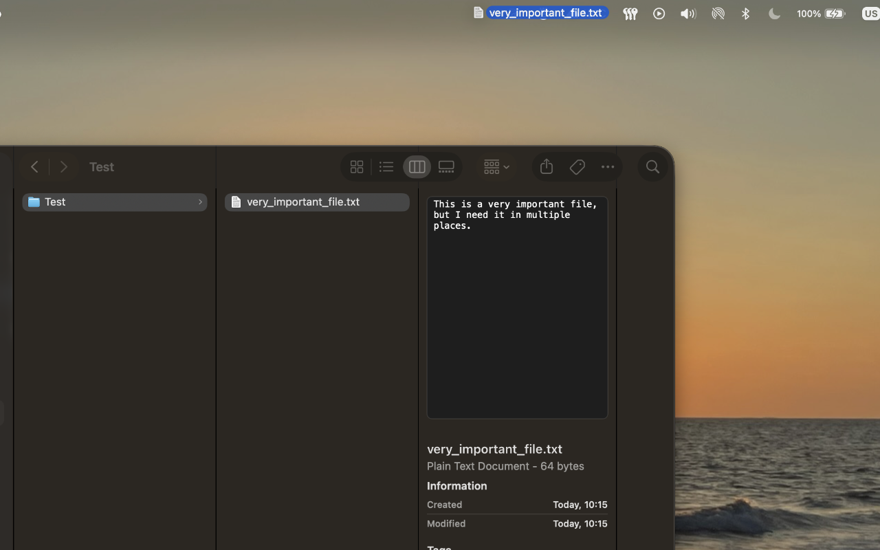 Dragging a file onto the menu bar icon to create a symbolic link