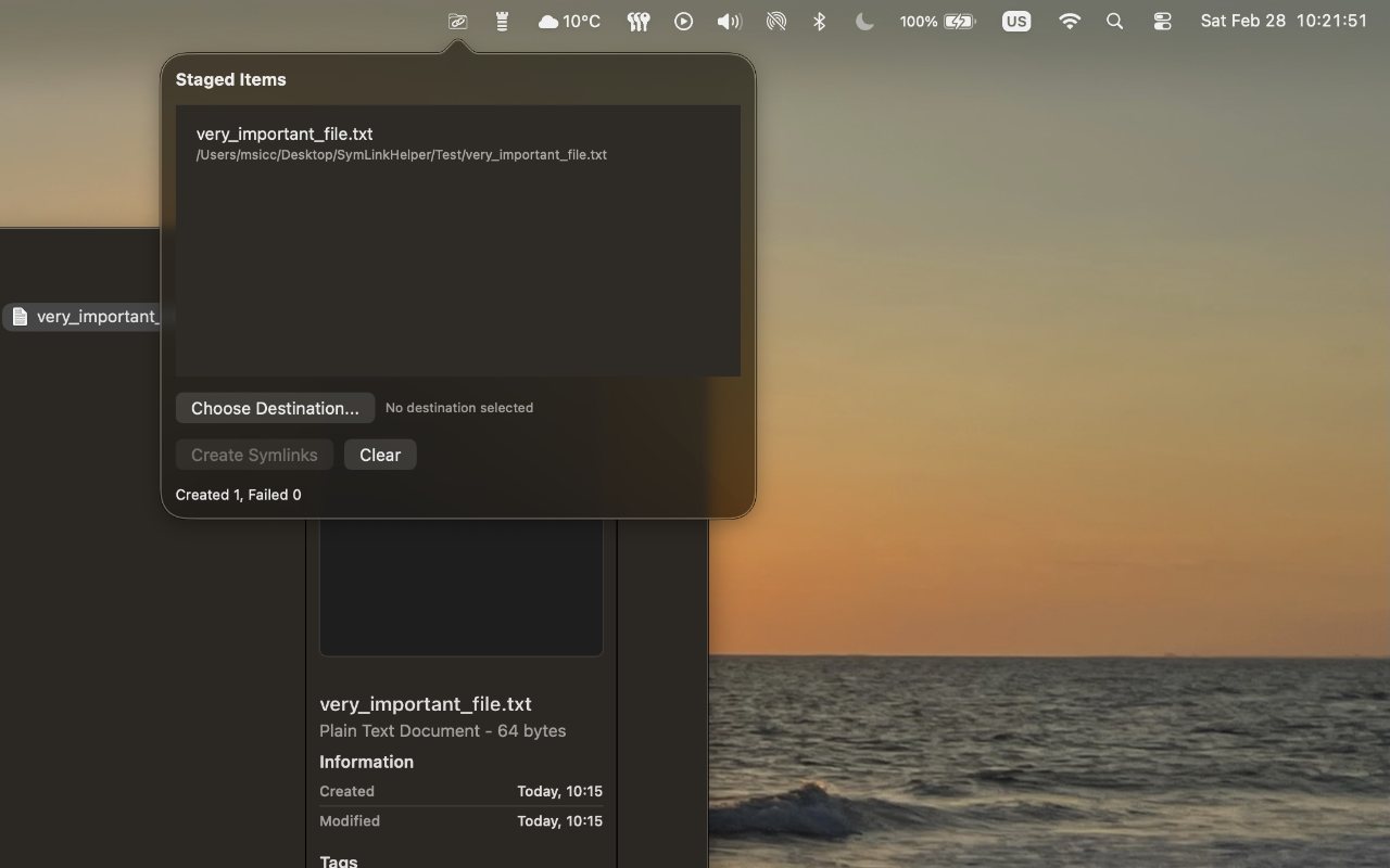 App interface showing the dragged file and the destination selection